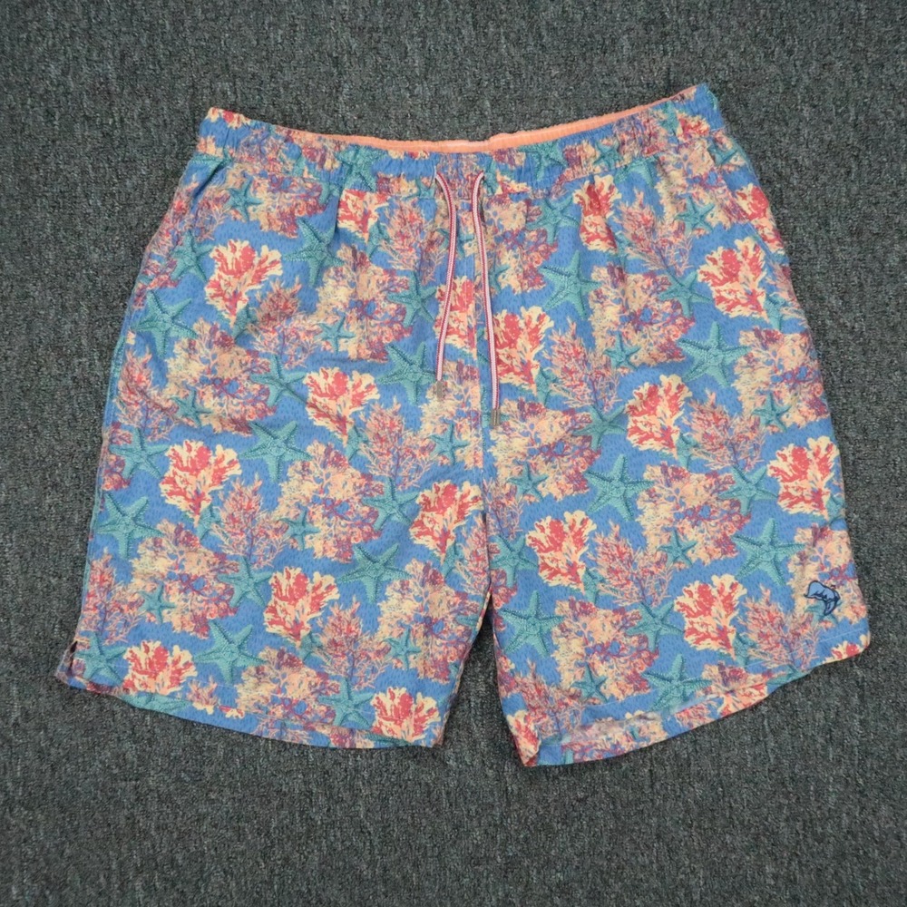Peter Millar Swim Trunks Mens XL Blue Red Ocean Coral Seaside Starfish Shorts